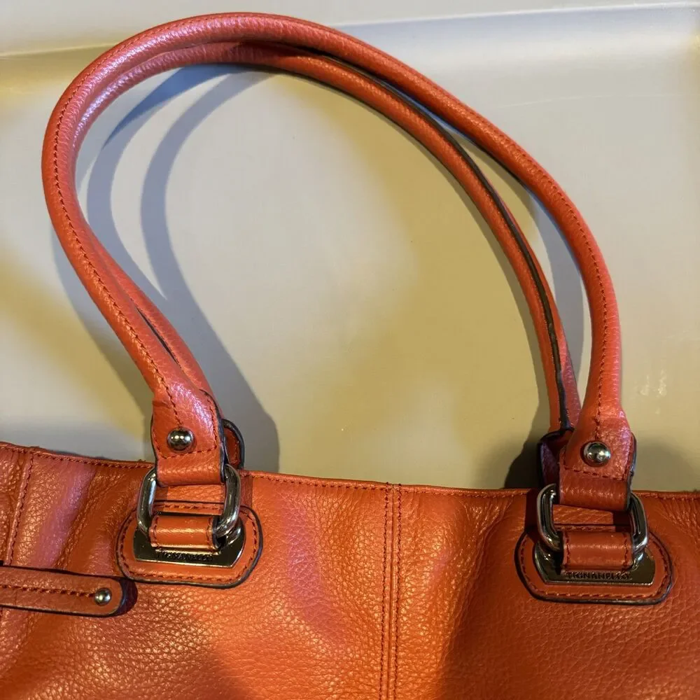 Tignanello Leather Shoulder Bag Pebbled Double Handle Tote Pink Orange 14x11 - Picture 3 of 12